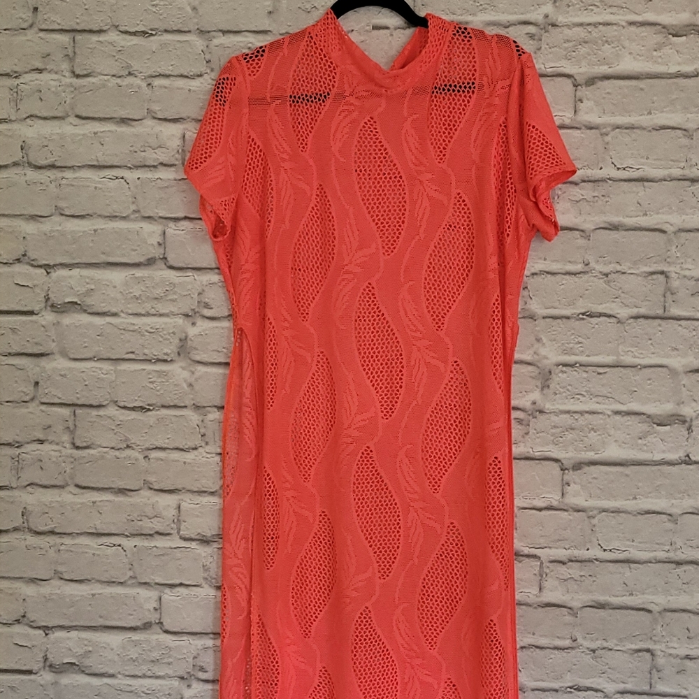 Topia Vibrant orange net top with sife slits size 2x